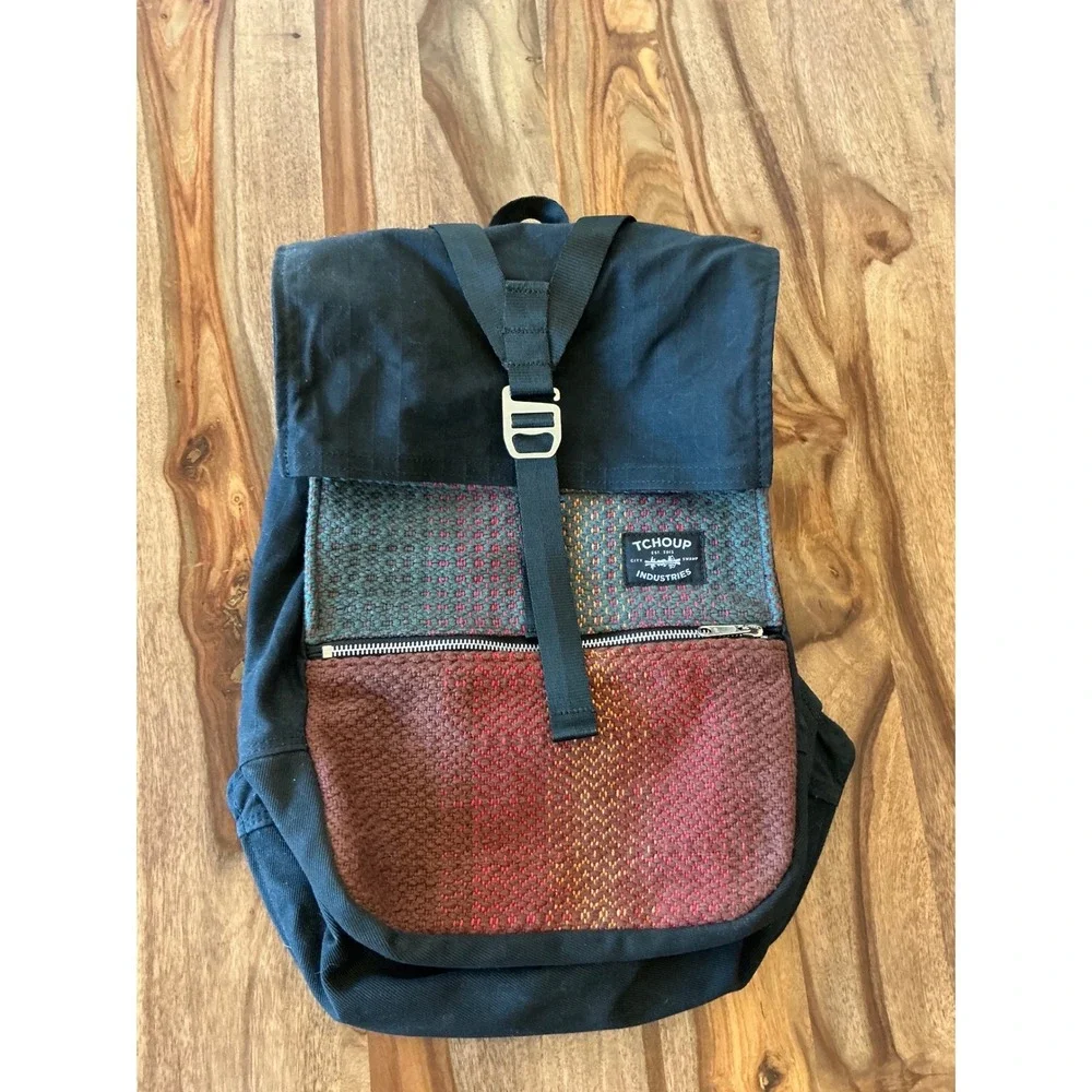 Tchoup Industries Roulez Pack Backpack New Orleans Waxed Canvas Handwoven Panel